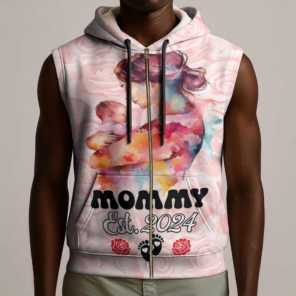 Happy Mother Day Sleeveless Zip Hoodie Mommy Est 2024 - African Pride