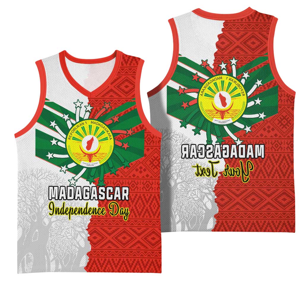 Personalized Madagascar Independence Day Basketball Jersey - 26 June, Baobab Mix African Pattern - African Pride