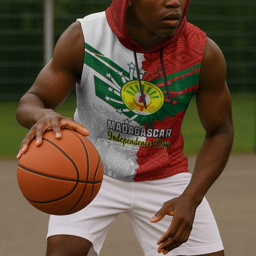 Personalized Madagascar Independence Day Sleeveless Hoodie - 26 June, Baobab Mix African Pattern - African Pride