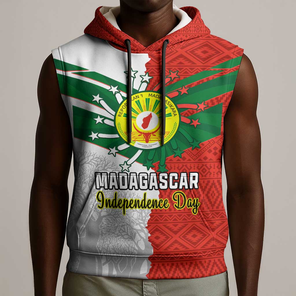 Personalized Madagascar Independence Day Sleeveless Hoodie - 26 June, Baobab Mix African Pattern - African Pride