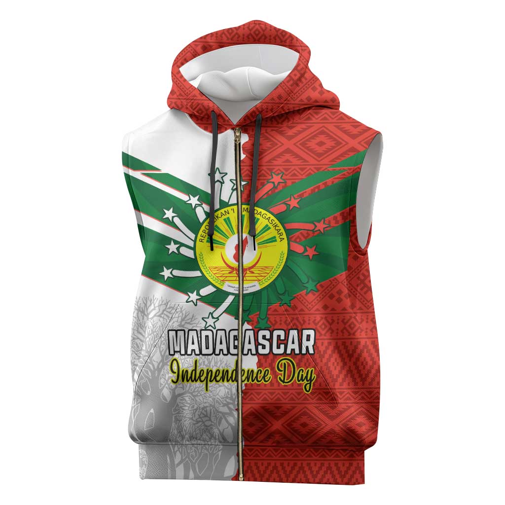 Personalized Madagascar Independence Day Sleeveless Zip Hoodie - 26 June, Baobab Mix African Pattern - African Pride