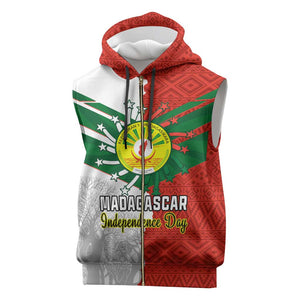 Personalized Madagascar Independence Day Sleeveless Zip Hoodie - 26 June, Baobab Mix African Pattern - African Pride
