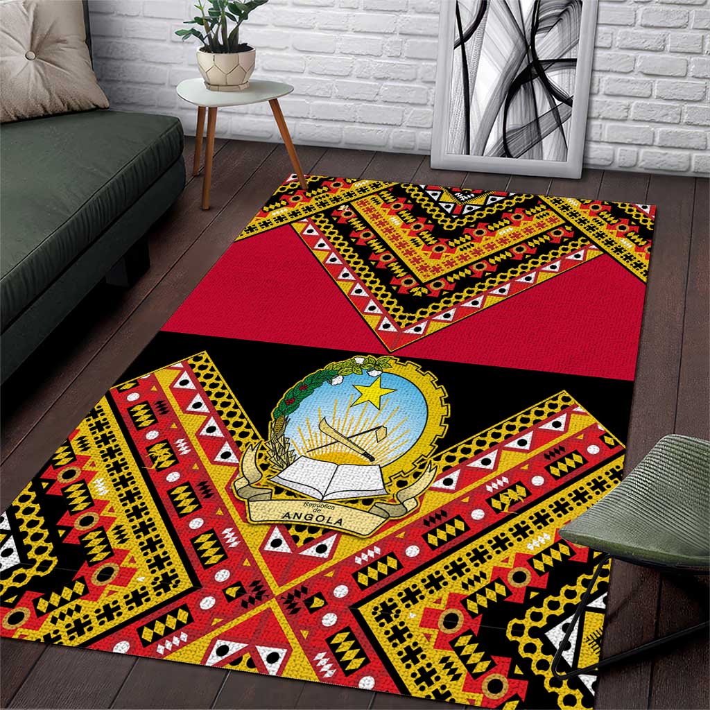 Real Aangola Rug Angola Independence Day Area Rug with Coat of Arms and Samakaka Pattern ...