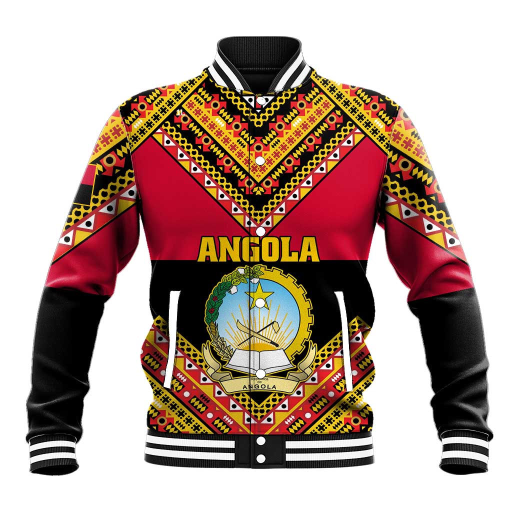 Angola Independence Day Baseball Jacket with Coat of Arms and Samakaka Pattern LT01