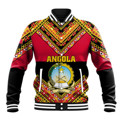 Angola Independence Day Baseball Jacket with Coat of Arms and Samakaka Pattern LT01