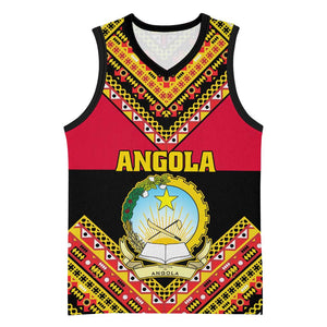 Angola Independence Day Basketball Jersey with Coat of Arms and Samakaka Pattern - African Pride