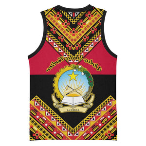 Angola Independence Day Basketball Jersey with Coat of Arms and Samakaka Pattern - African Pride
