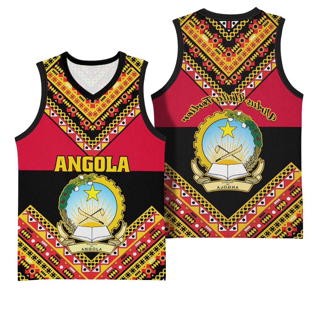 Angola Independence Day Basketball Jersey with Coat of Arms and Samakaka Pattern - African Pride