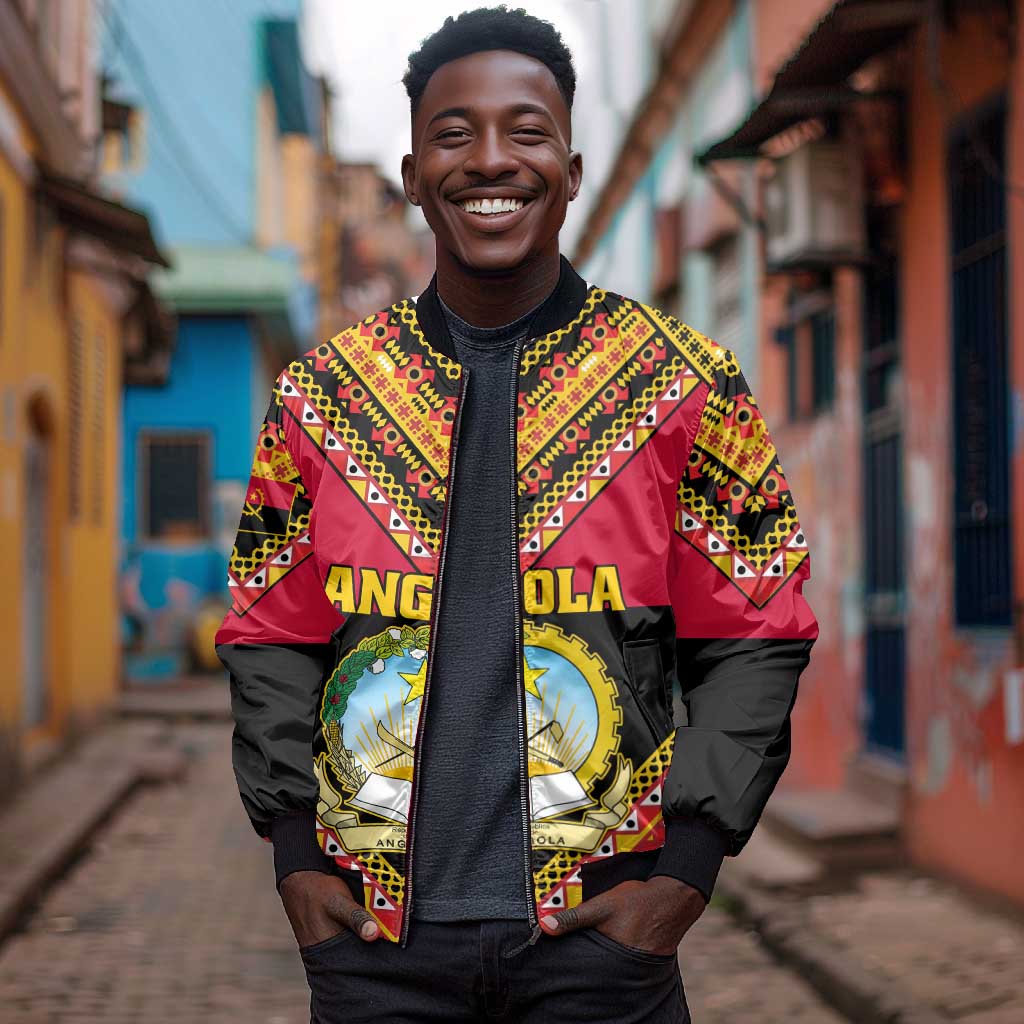 Angola Independence Day Bomber Jacket with Coat of Arms and Samakaka Pattern