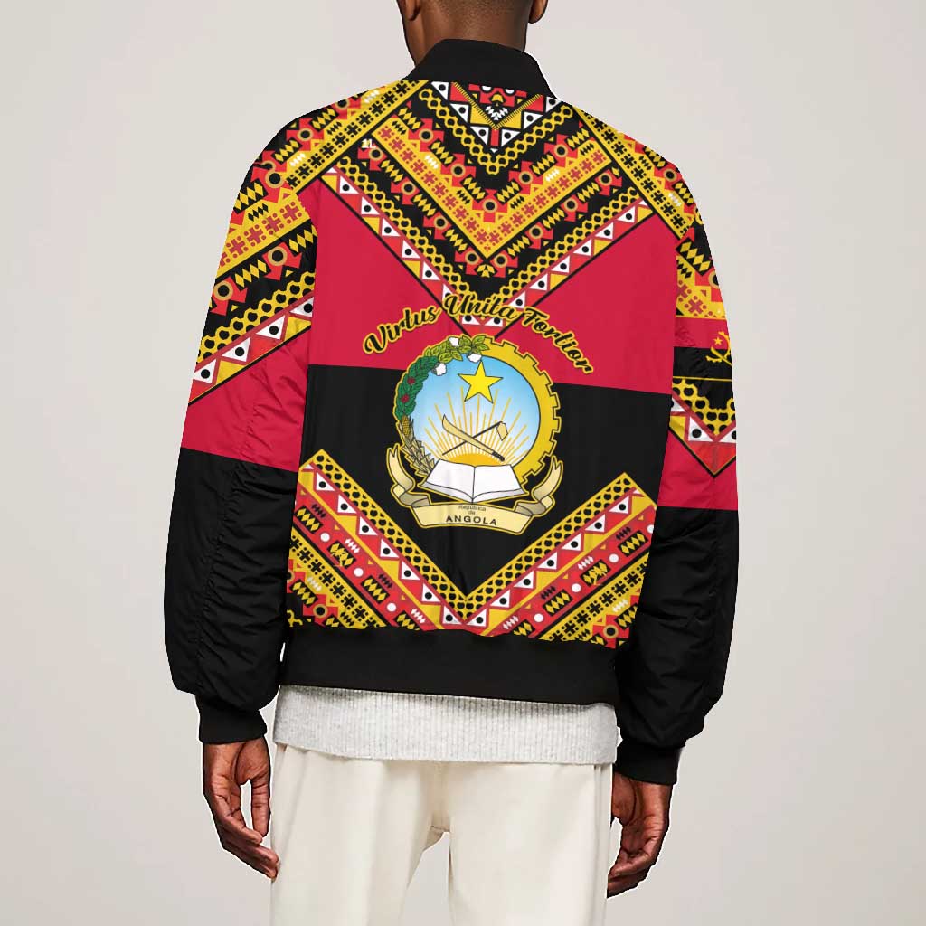Angola Independence Day Bomber Jacket with Coat of Arms and Samakaka Pattern