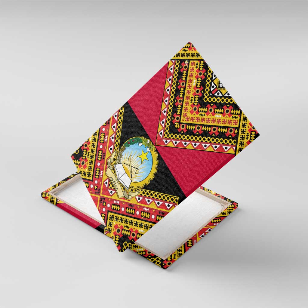 Angola Independence Day Canvas Wall Art with Coat of Arms and Samakaka Pattern
