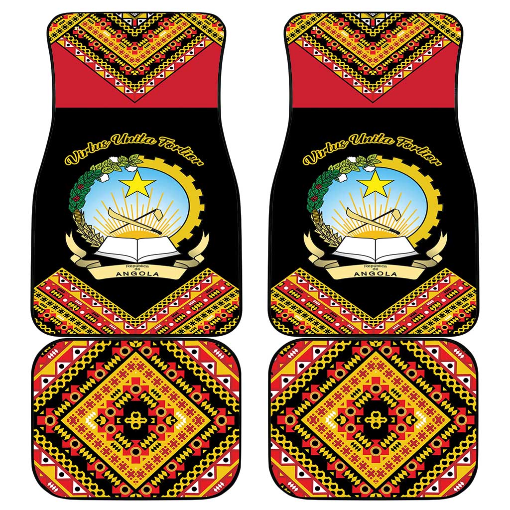 Angola Independence Day Car Mats with Coat of Arms and Samakaka Pattern