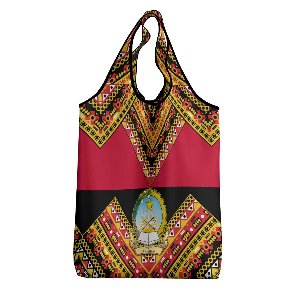 Angola Independence Day Grocery Bag with Coat of Arms and Samakaka Pattern