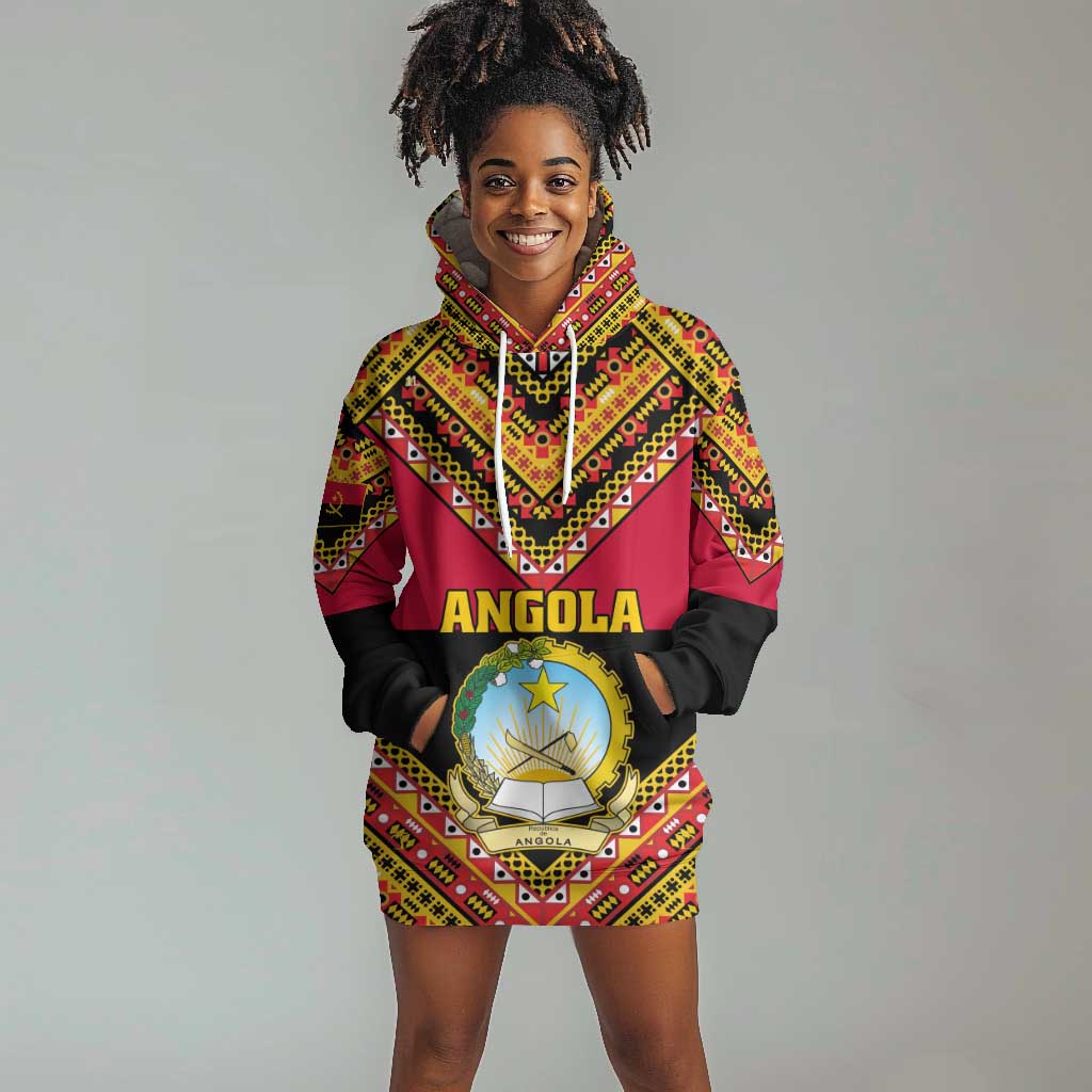 Angola Independence Day Hoodie Dress with Coat of Arms and Samakaka Pattern