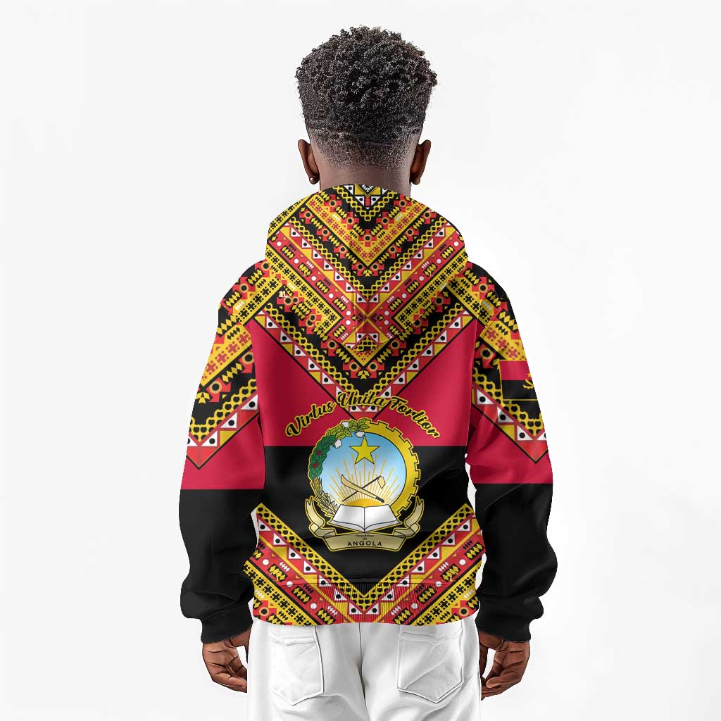 Angola Independence Day Kid Hoodie with Coat of Arms and Samakaka Pattern
