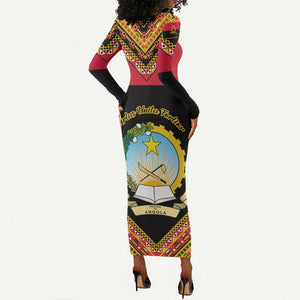 Angola Independence Day Long Sleeve Bodycon Dress with Coat of Arms and Samakaka Pattern LT01
