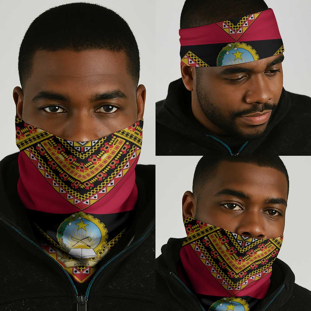 Angola Independence Day Neck Gaiter Coat of Arms and Samakaka Pattern LT01