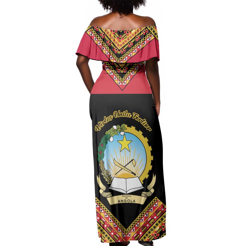 Angola Independence Day Off Shoulder Maxi Dress with Coat of Arms