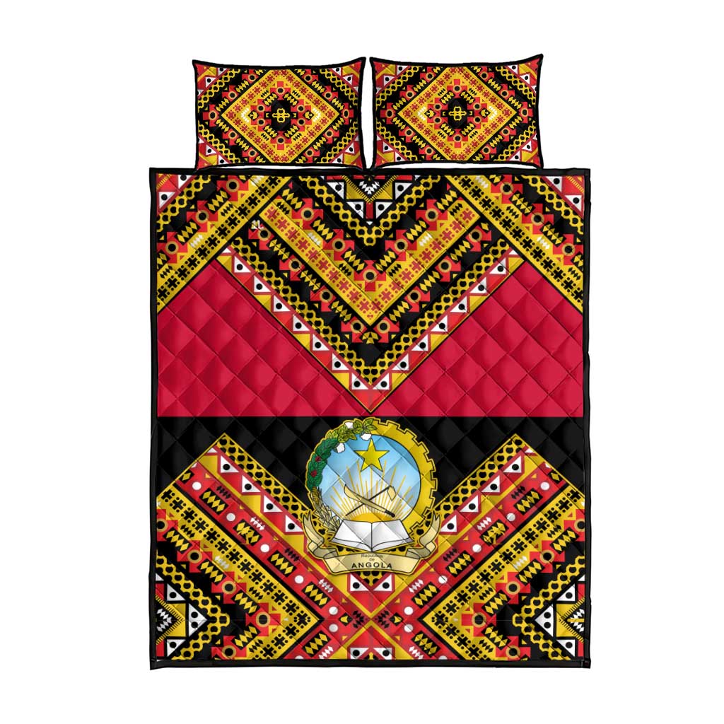 Angola Independence Day Quilt Bed Set with Coat of Arms and Samakaka Pattern