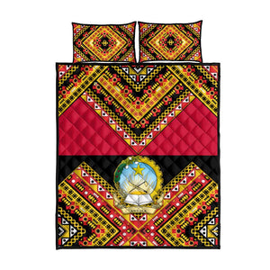 Angola Independence Day Quilt Bed Set with Coat of Arms and Samakaka Pattern