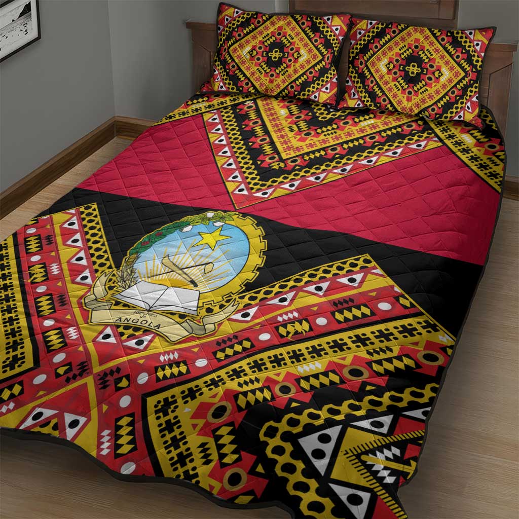 Angola Independence Day Quilt Bed Set with Coat of Arms and Samakaka Pattern
