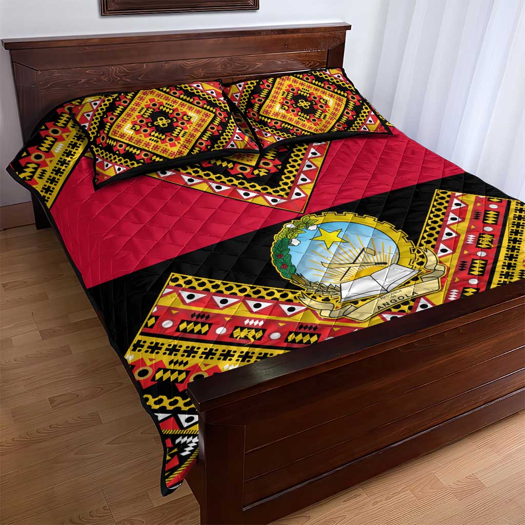 Angola Independence Day Quilt Bed Set with Coat of Arms and Samakaka Pattern