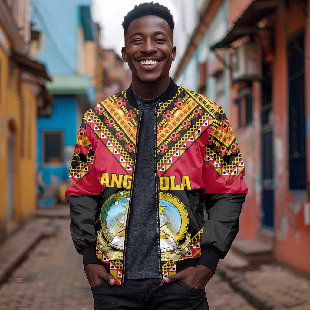 Angola Independence Day Sleeve Zip Bomber Jacket with Coat of Arms