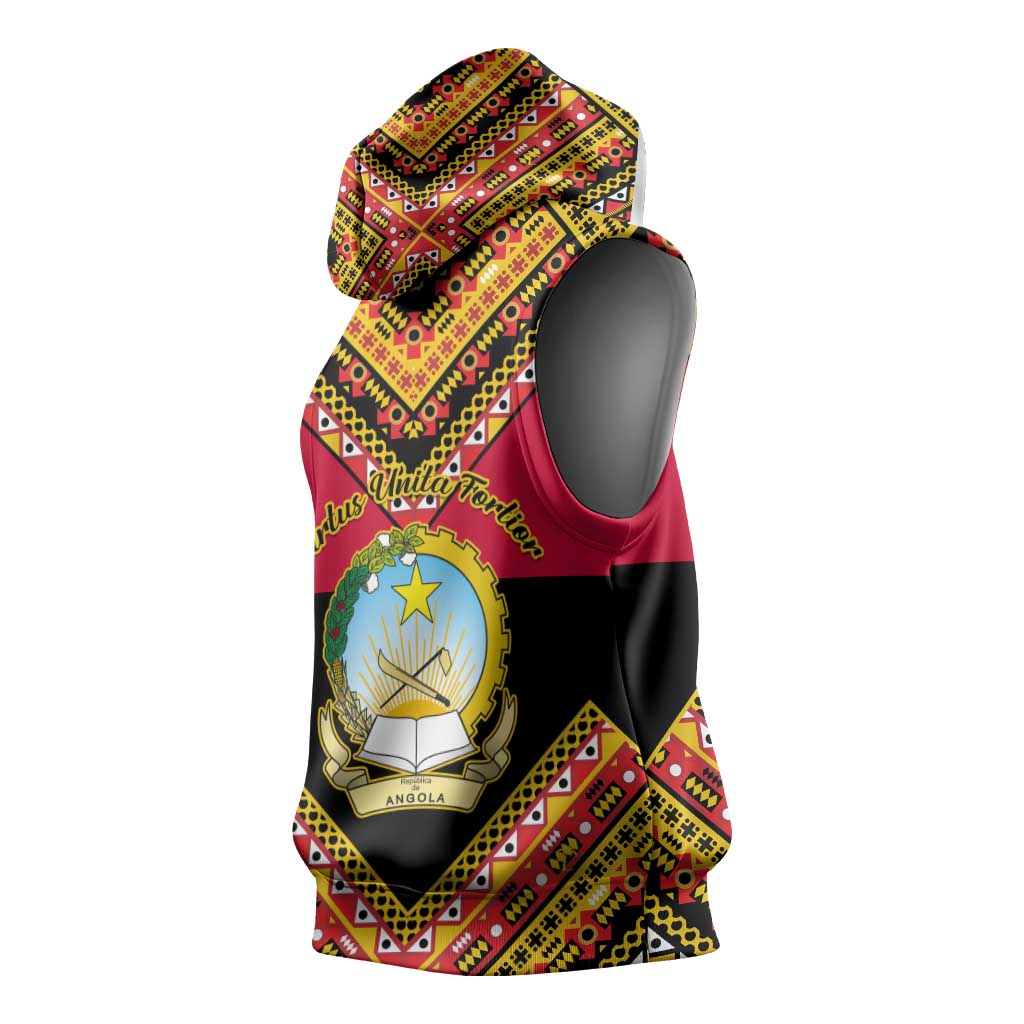 Angola Independence Day Sleeveless Hoodie with Coat of Arms and Samakaka Pattern - African Pride