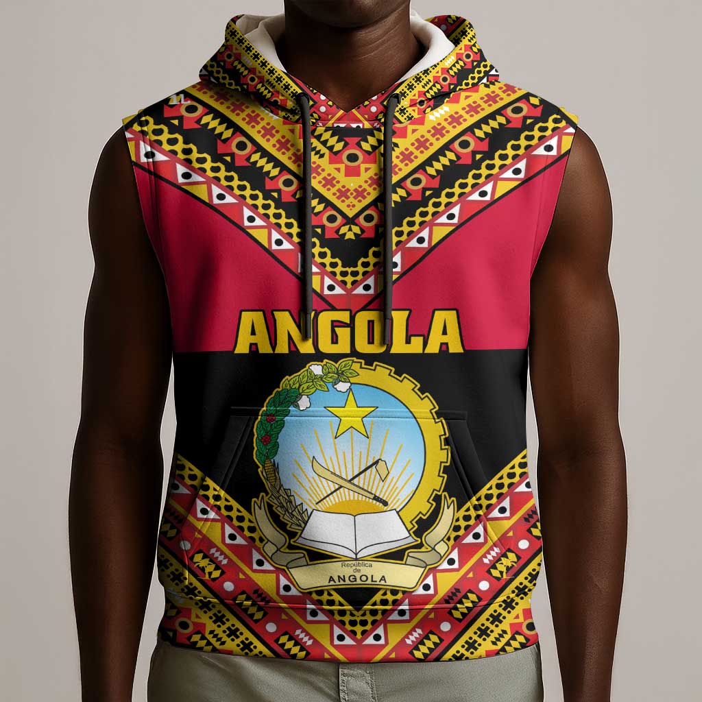 Angola Independence Day Sleeveless Hoodie with Coat of Arms and Samakaka Pattern - African Pride