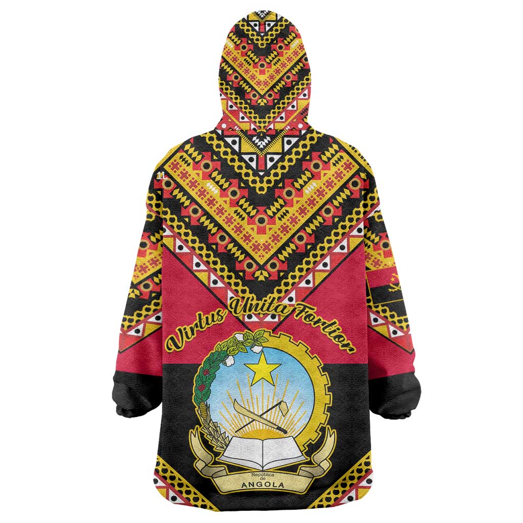 Angola Independence Day Wearable Blanket Hoodie with Coat of Arms and Samakaka Pattern