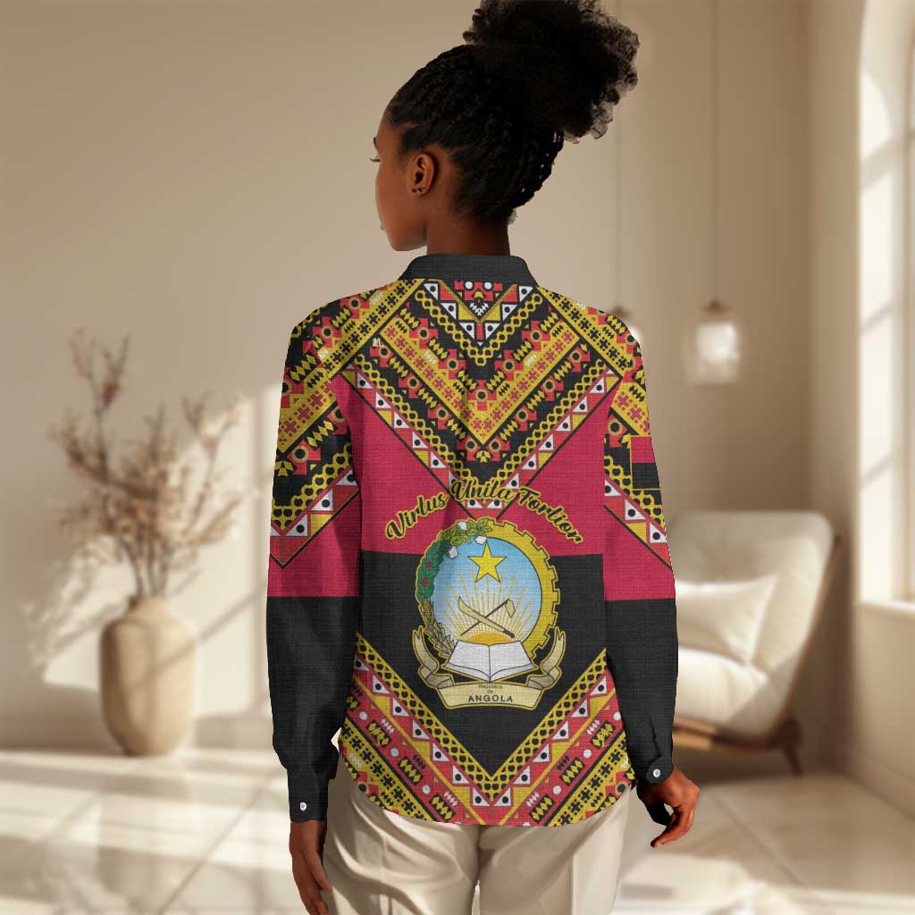 Angola Independence Day Women Casual Shirt with Coat of Arms and Samakaka Pattern LT01