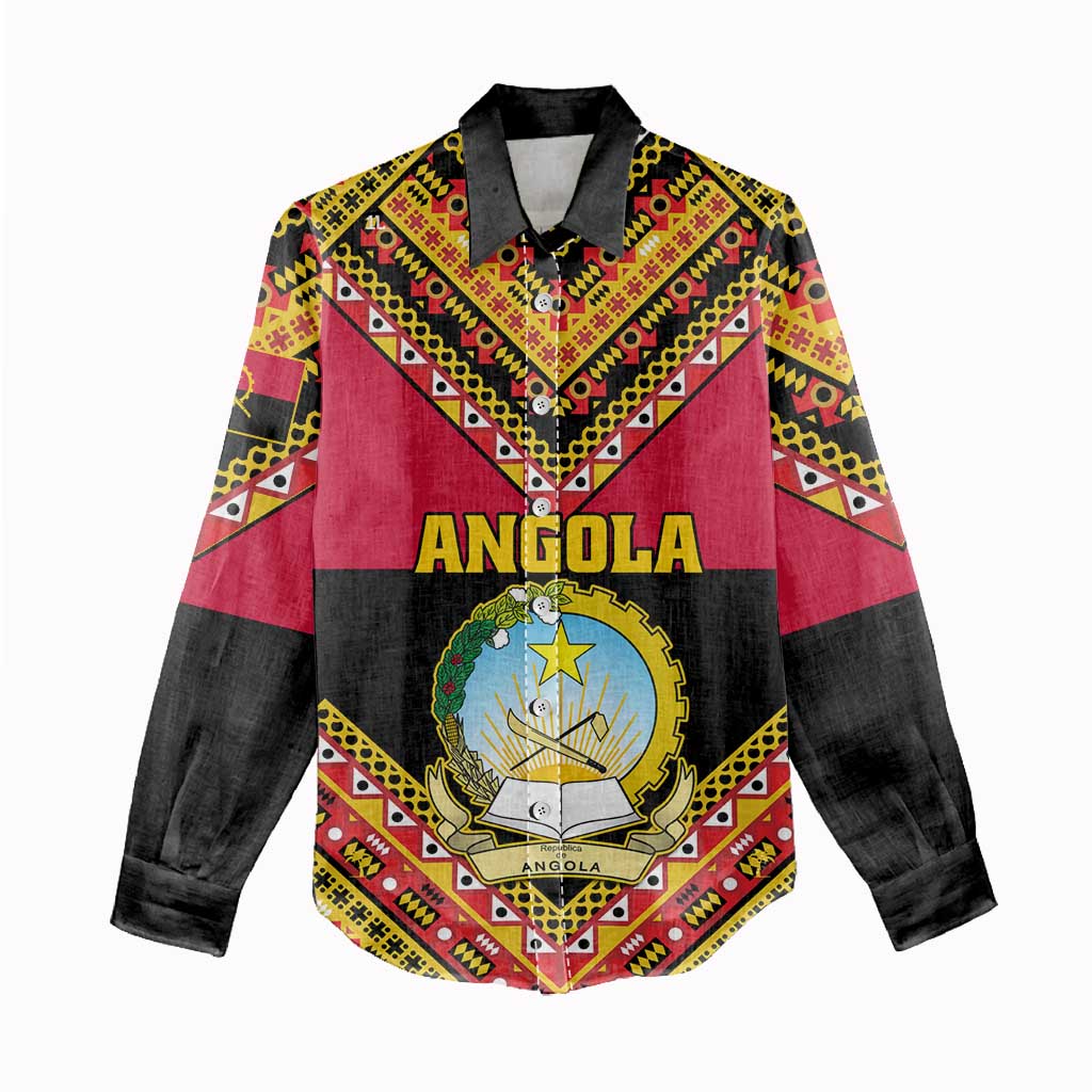Angola Independence Day Women Casual Shirt with Coat of Arms and Samakaka Pattern LT01