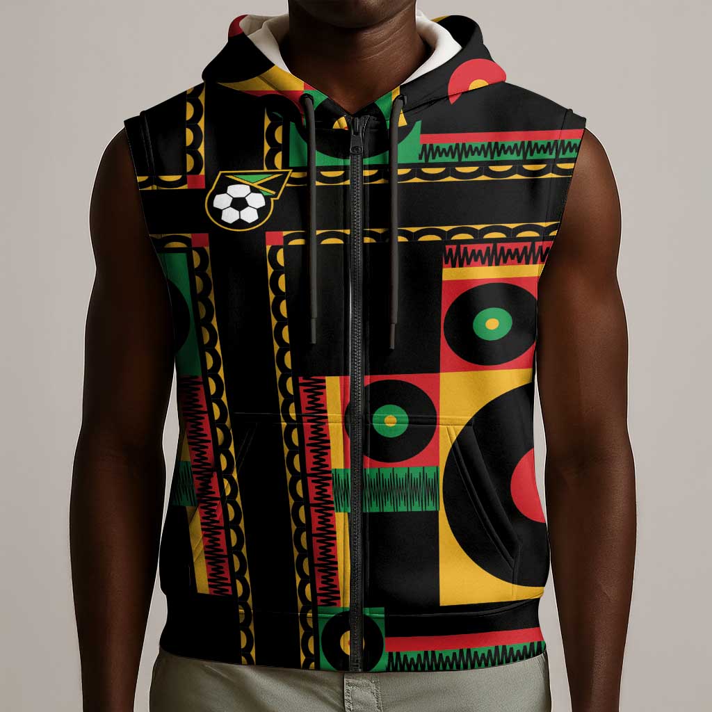 Jamaica Soccer 2026 Sleeveless Zip Hoodie Reggae Stylized