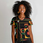 Jamaica Soccer 2026 Women V-Neck T-Shirt Reggae Stylized