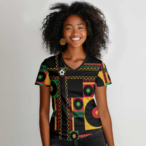 Jamaica Soccer 2026 Women V-Neck T-Shirt Reggae Stylized