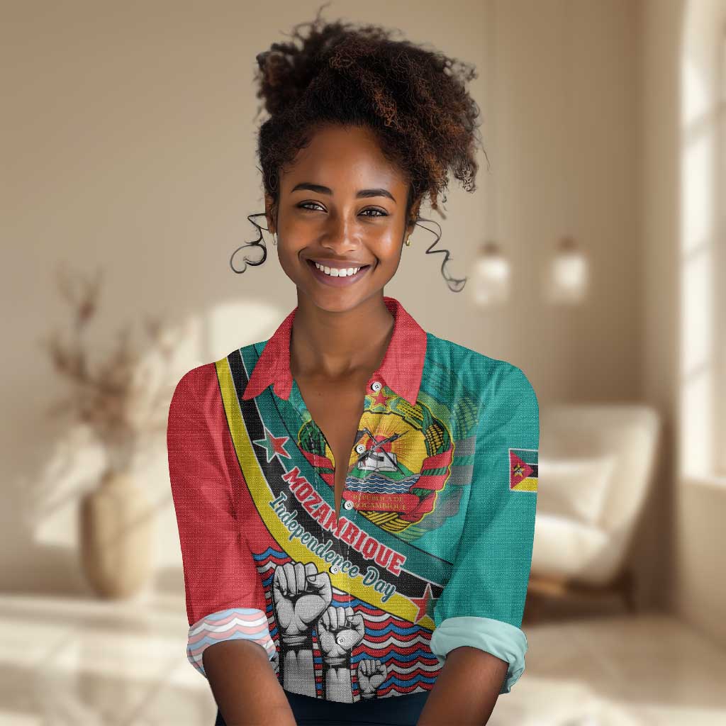 Personalized Mozambique Independence Day Women Casual Shirt - June 25, Mozambiki Emblem LT01