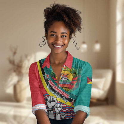 Personalized Mozambique Independence Day Women Casual Shirt - June 25, Mozambiki Emblem LT01