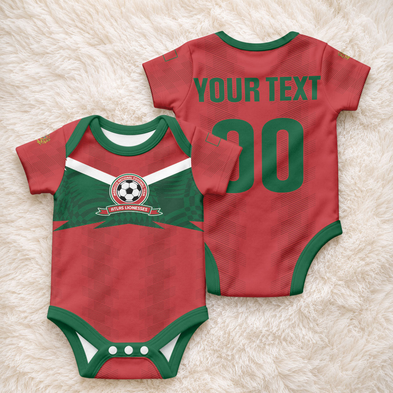 Custom Morocco 2026 Football Baby Onesie Atlas Lionesses Born Winners