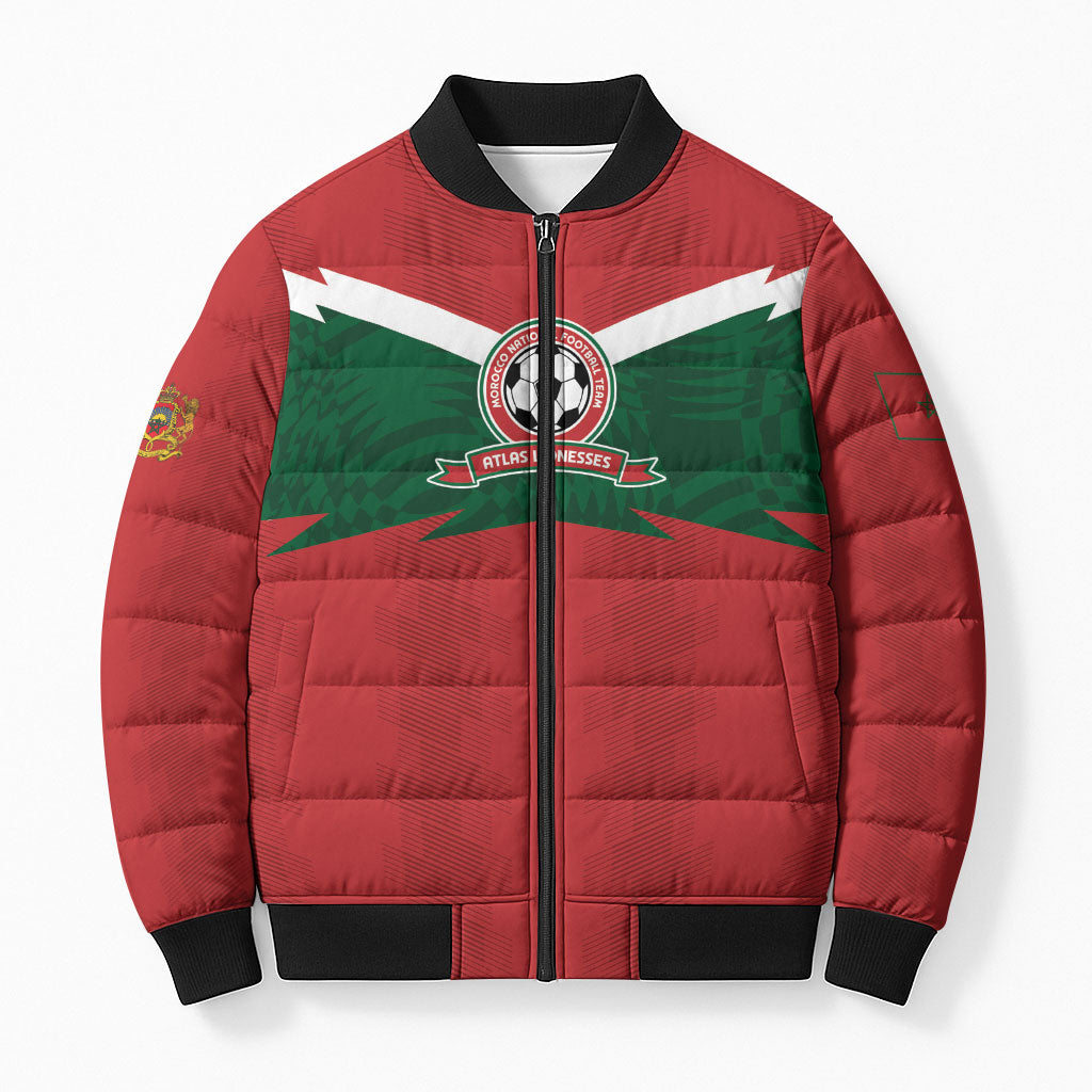 Custom Morocco 2026 Football Bomber Puffer Jacket Atlas Lionesses Born Winners