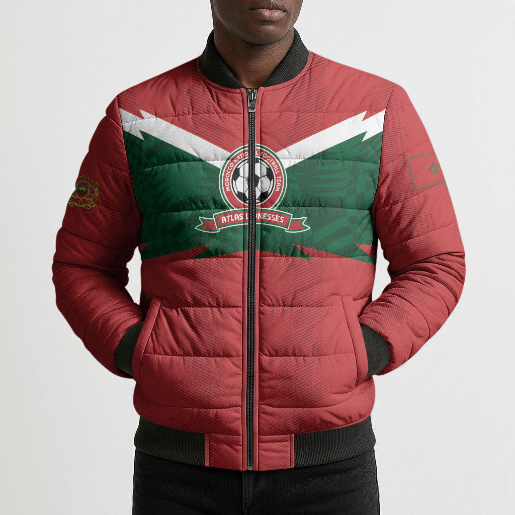 Custom Morocco 2026 Football Bomber Puffer Jacket Atlas Lionesses Born Winners