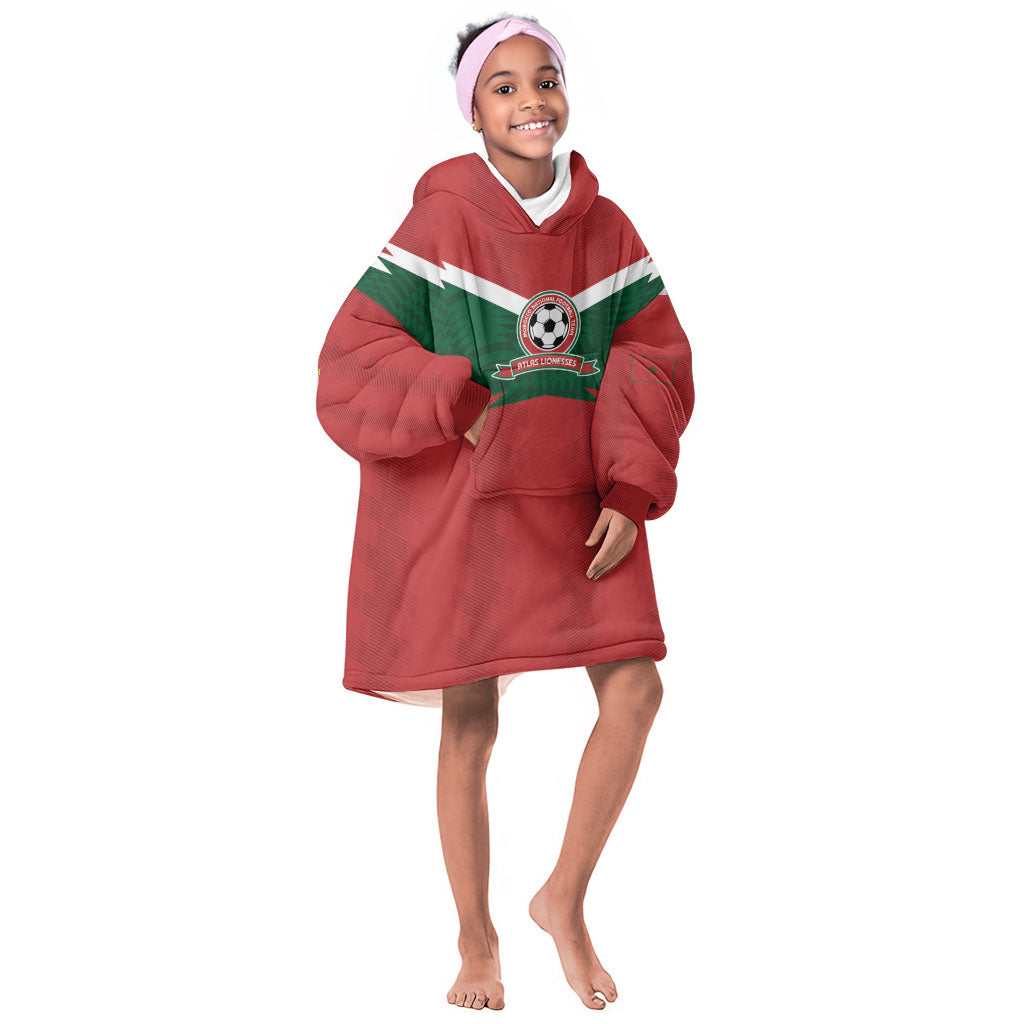 Custom Morocco 2026 Football Kid Wearable Blanket Hoodie Atlas Lionesses Born Winners