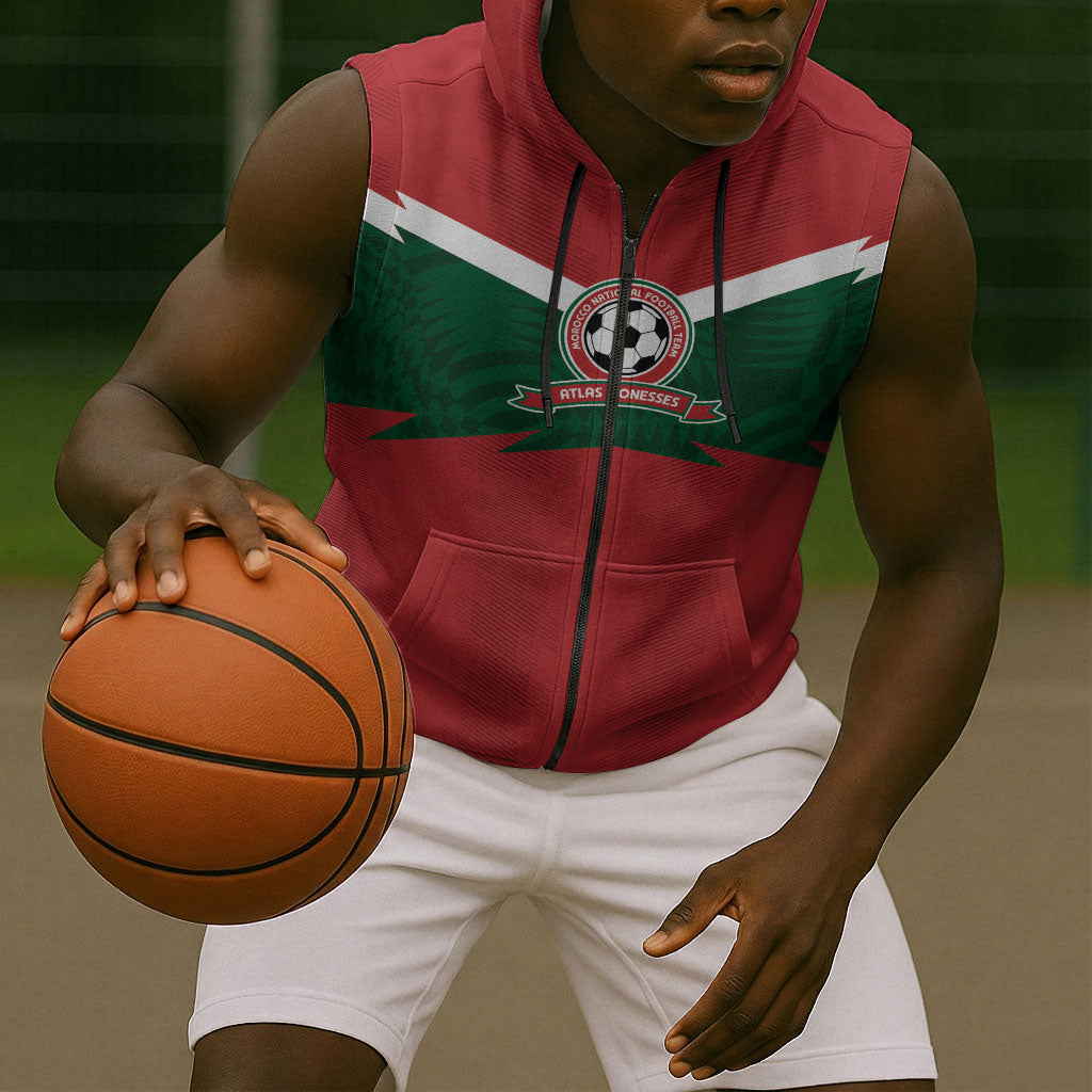 Custom Morocco 2026 Football Sleeveless Zip Hoodie Atlas Lionesses Born Winners