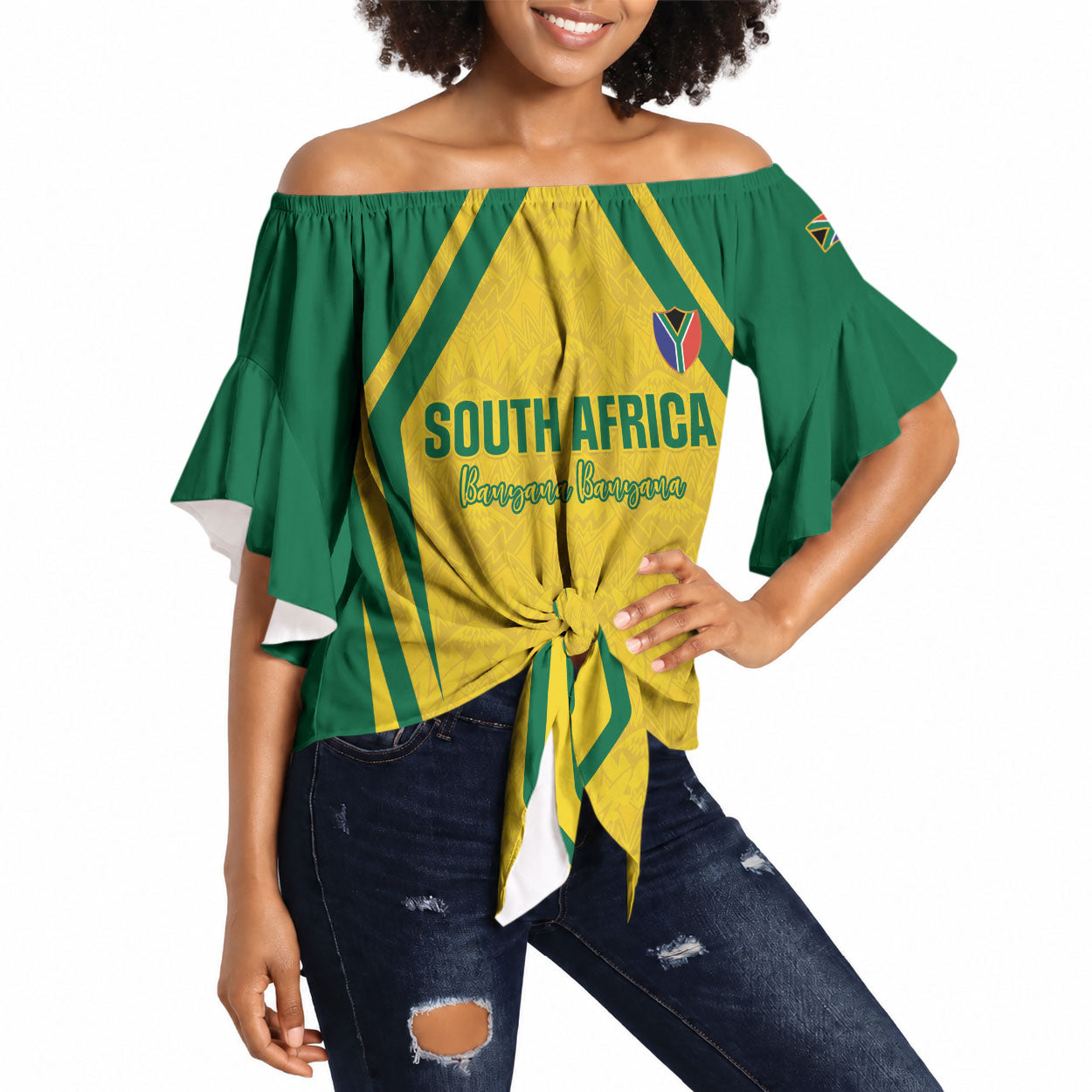 Custom South Africa 2026 Football Off Shoulder Wrap Waist Top Banyana Banyana