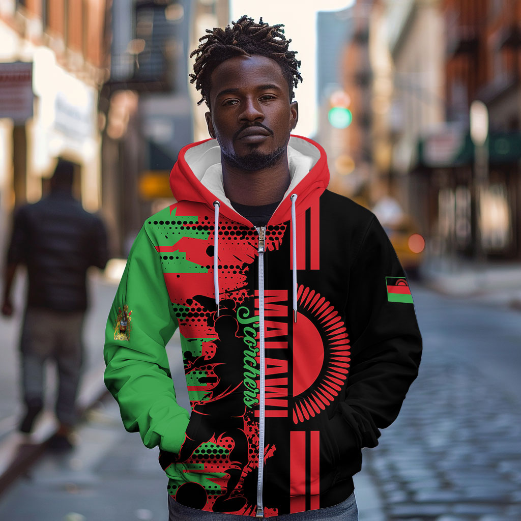 Custom Malawi 2026 Football Zip Hoodie Go Scorchers Go Champions