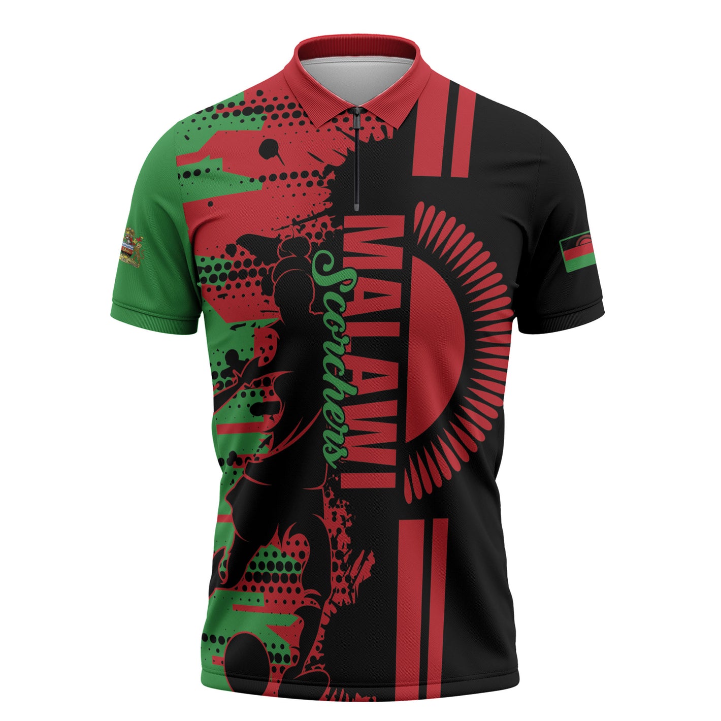 Custom Malawi 2026 Football Zipper Polo Shirt Go Scorchers Go Champions