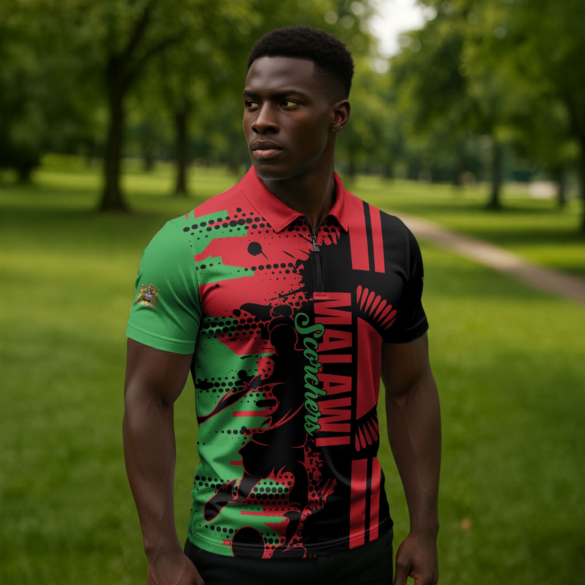 Custom Malawi 2026 Football Zipper Polo Shirt Go Scorchers Go Champions