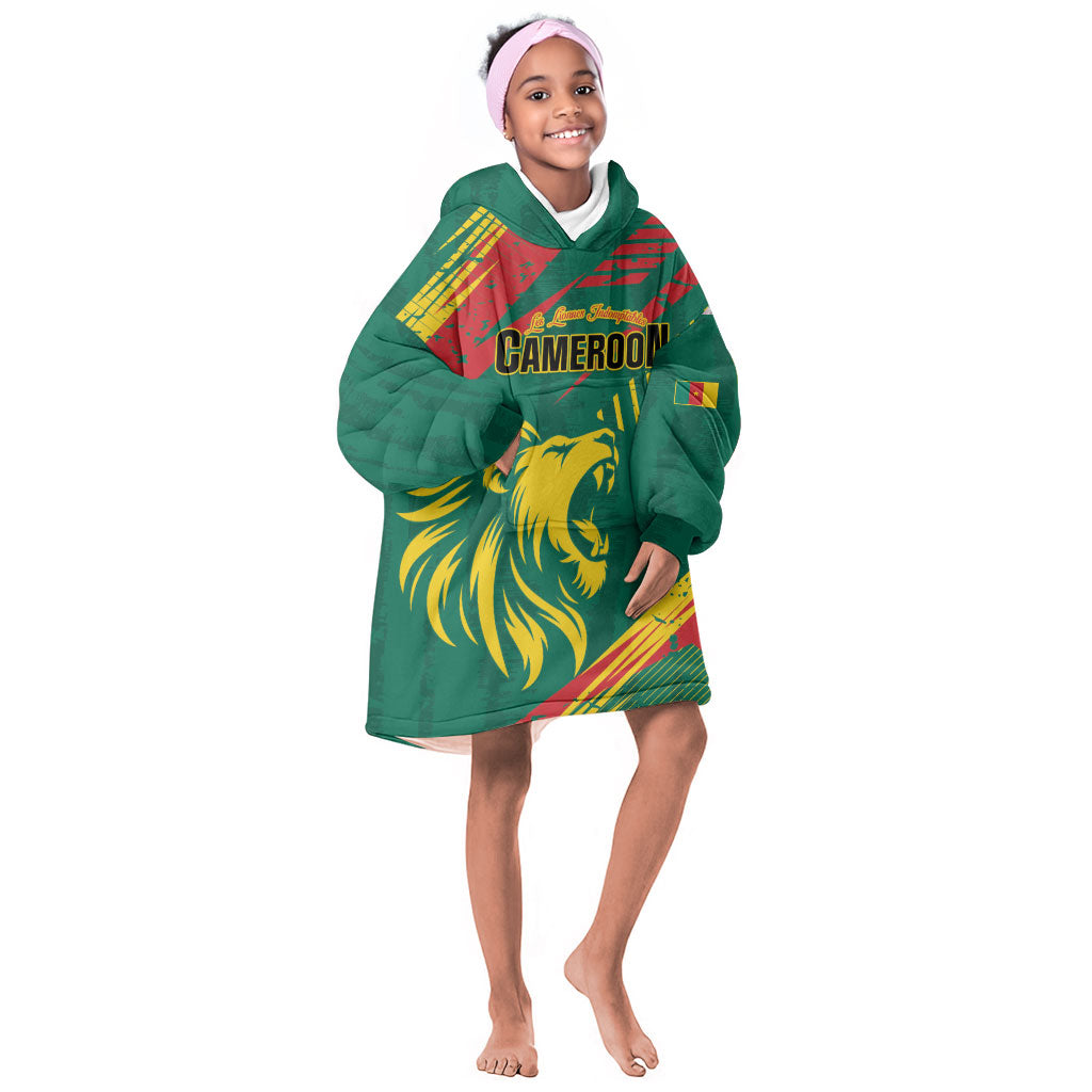 Custom Cameroon 2026 Football Kid Wearable Blanket Hoodie Les Lionnes Indomptables