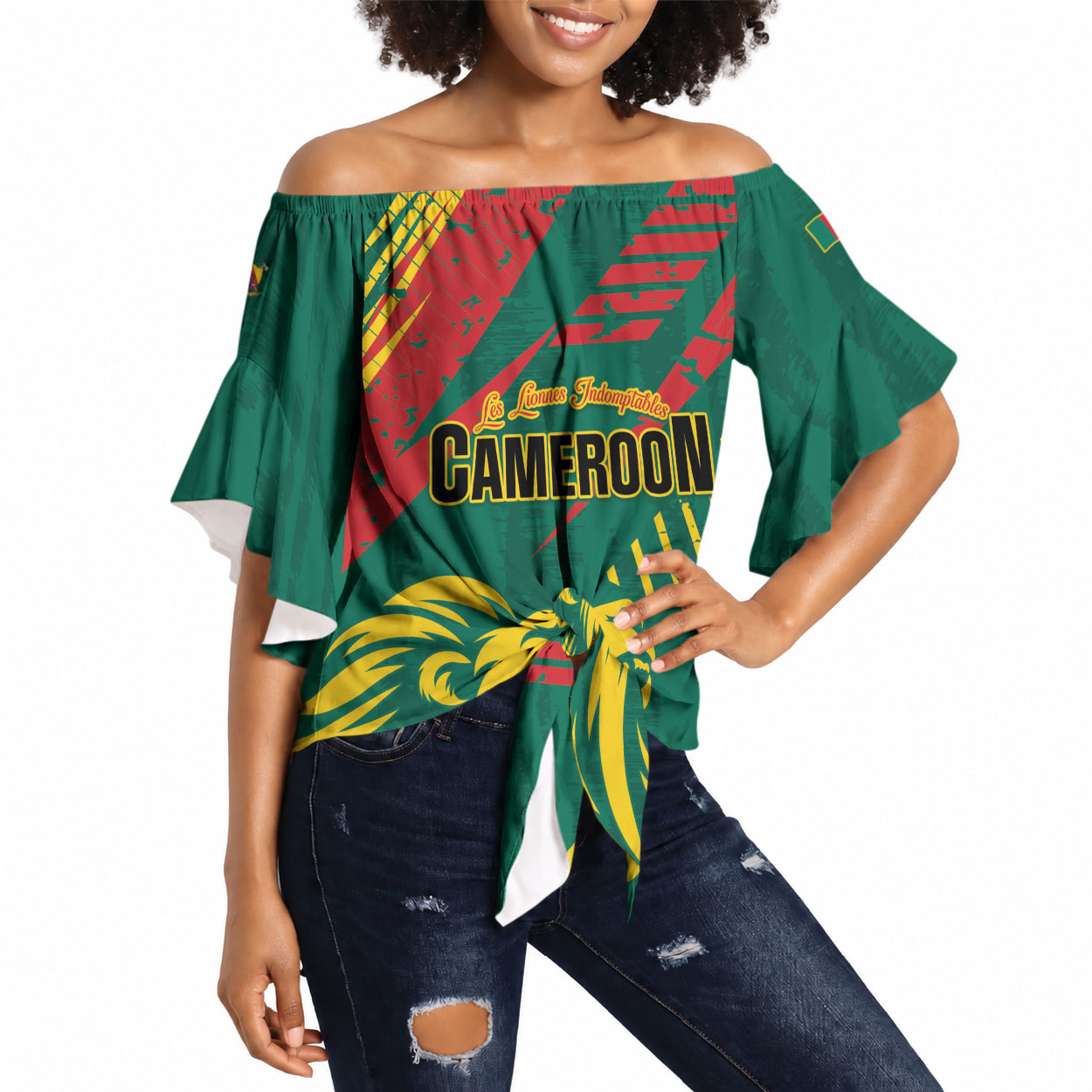 Custom Cameroon 2026 Football Off Shoulder Wrap Waist Top Les Lionnes Indomptables
