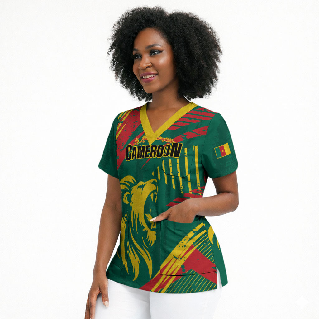 Custom Cameroon 2026 Football Scrub Top Les Lionnes Indomptables