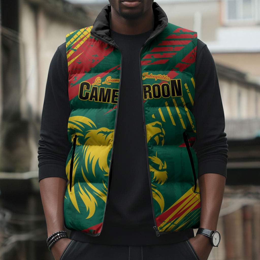 Custom Cameroon 2026 Football Sleeveless Puffer Jacket Les Lionnes Indomptables